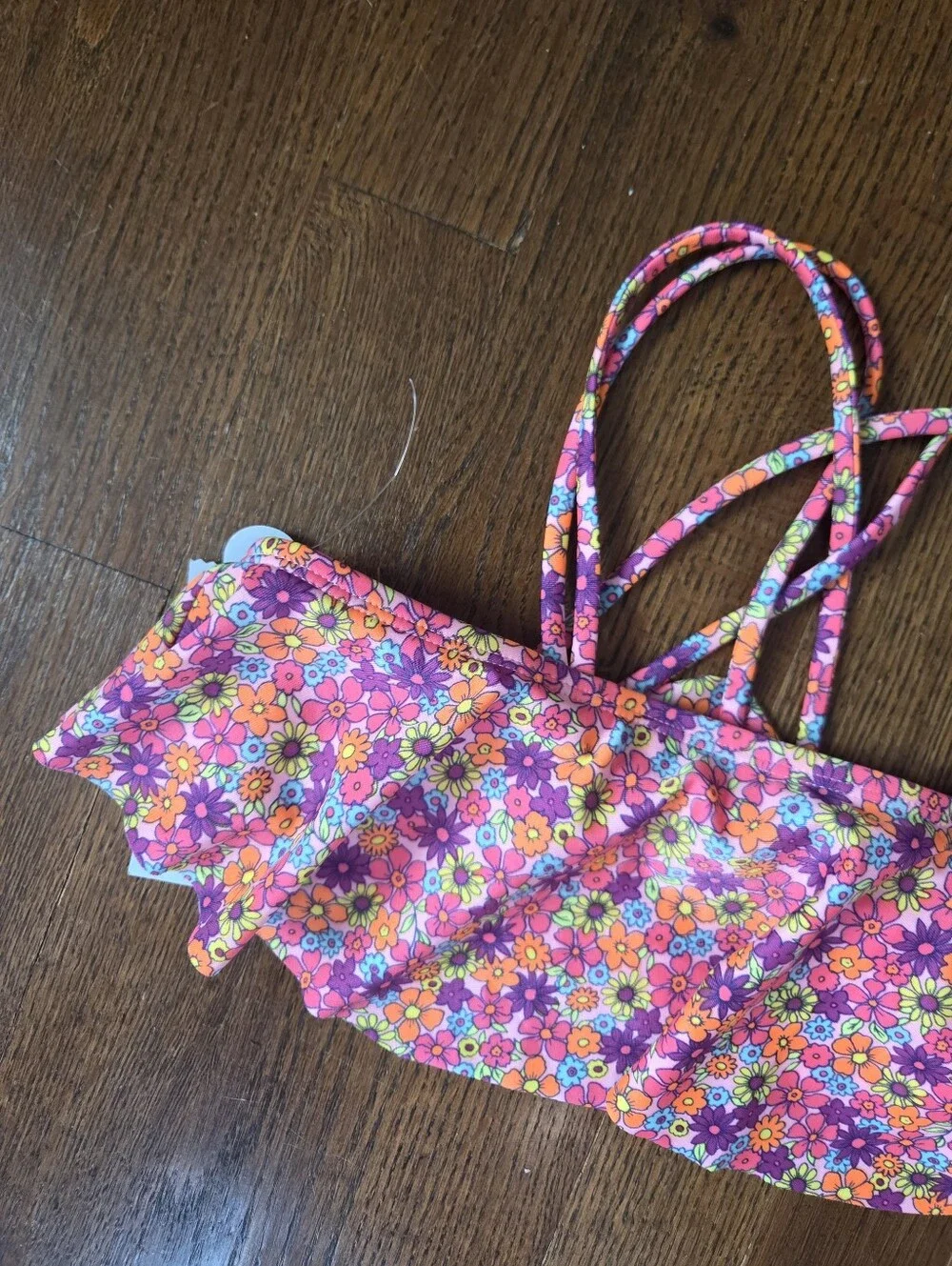 New Cat & Jack Girls Small 6/7 Floral Swim Top